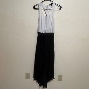 Banana Republic Colorblock Pleated High-Low Midi Dress White Black Size 2